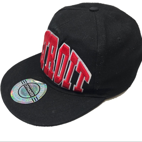 Detroit Other - Detroit flat brim hat w large embroidered logo -OS